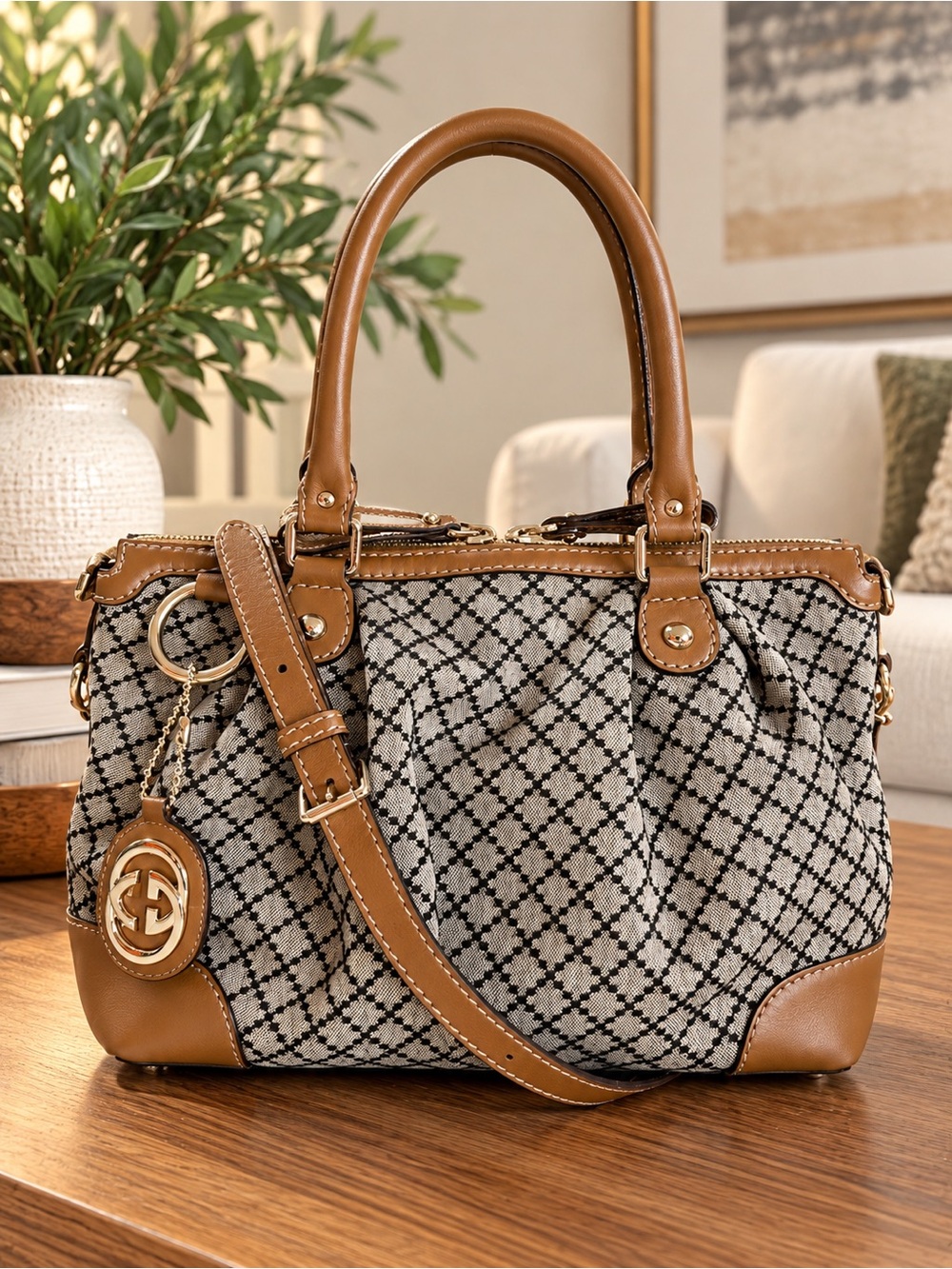 Gucci Diamante Canvas Sukey Satchel